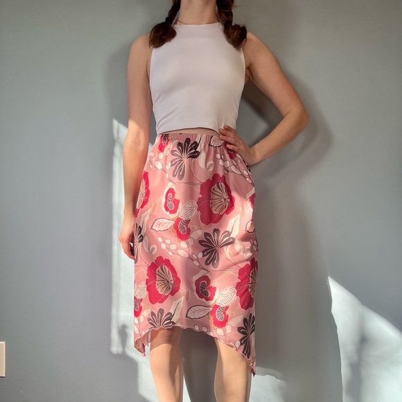 Vintage Y2K Midi Skirt, 00s Pink Floral Skirt - Picture 3 of 10